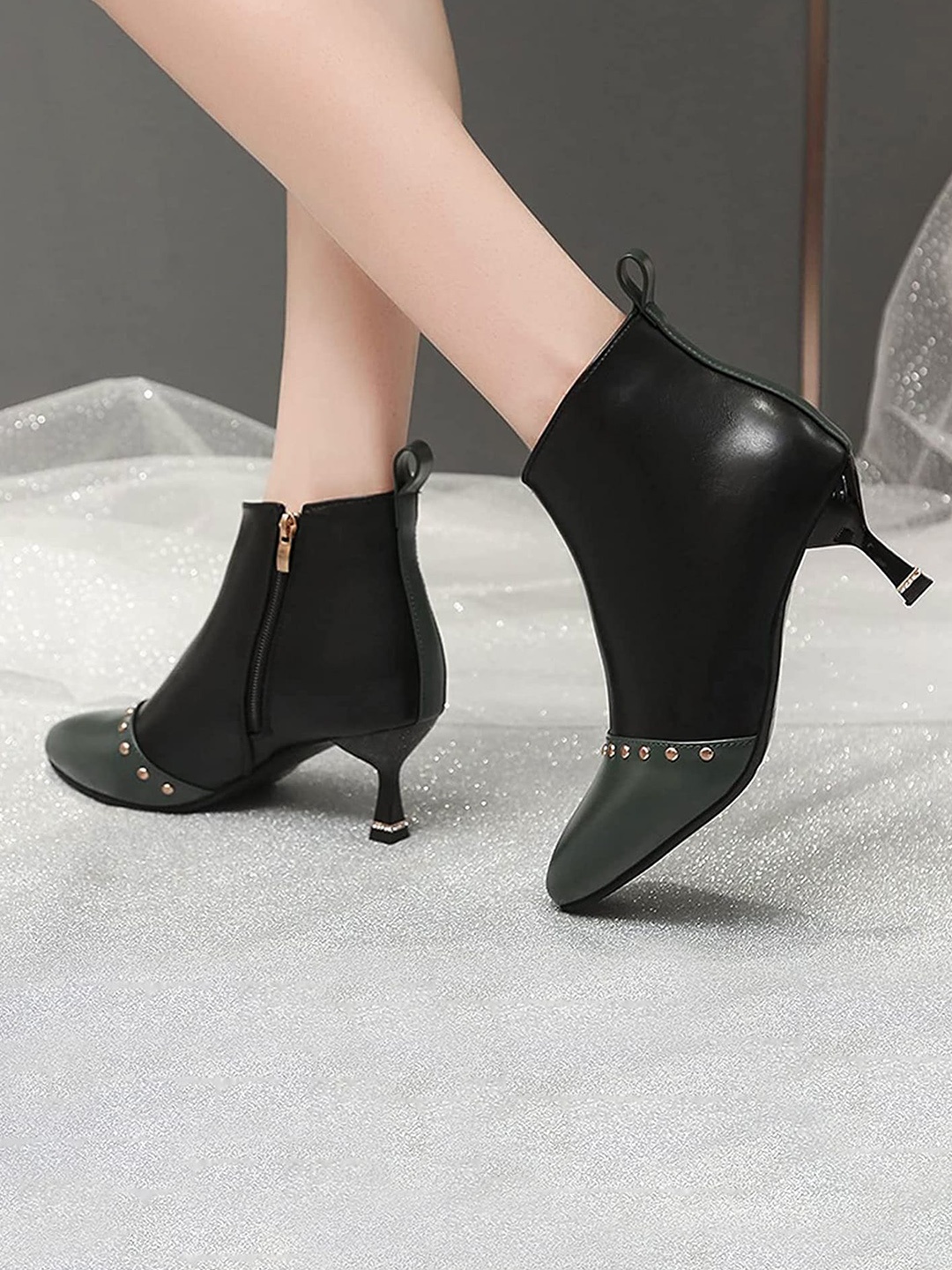 

LULU & SKY Women Kitten-Heeled Regular Boots, Black