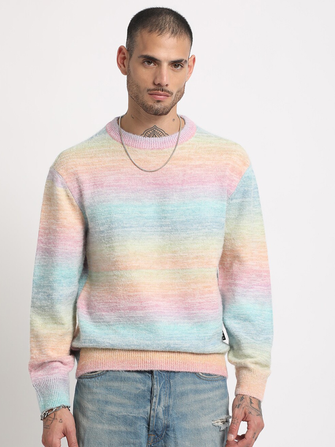 

THE BEAR HOUSE Colourblocked Crew Neck Long Sleeves Wollen Sweater, Multi