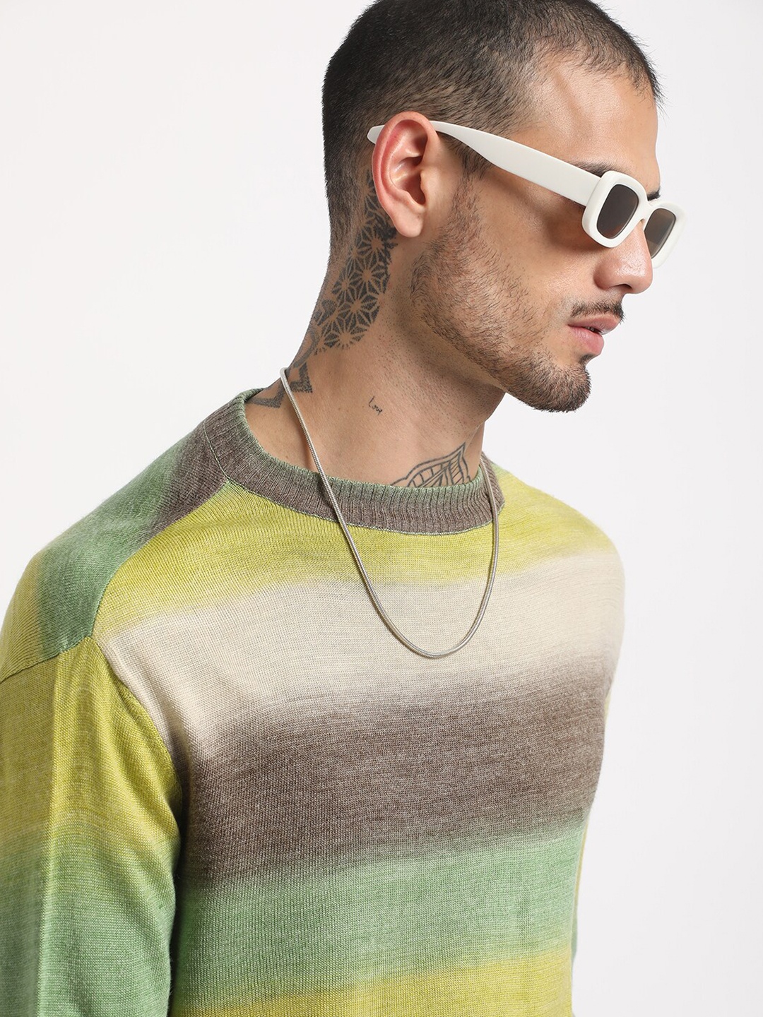 

THE BEAR HOUSE Colourblocked Pure Acrylic Sweatshirt, Lime green