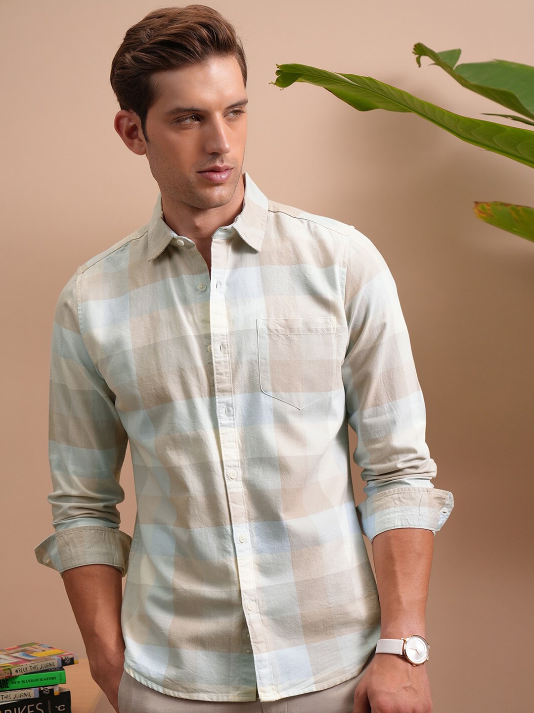 

LOCOMOTIVE Textured Cuban Collar Cotton Relaxed Shirt, Blue