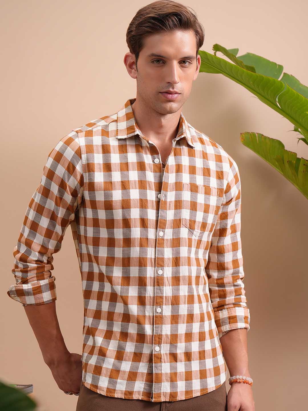 

Locomotive Textured Cuban Collar Cotton Relaxed Shirt, Rust