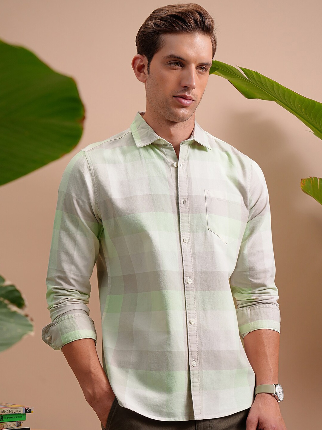 

LOCOMOTIVE Checked Cotton Casual Shirt, Green