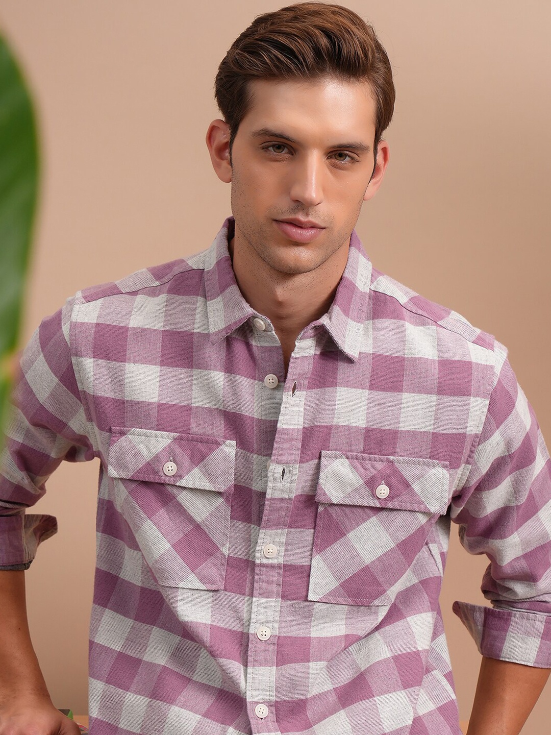 

LOCOMOTIVE Textured Utility Pocket Cotton Overshirt, Pink