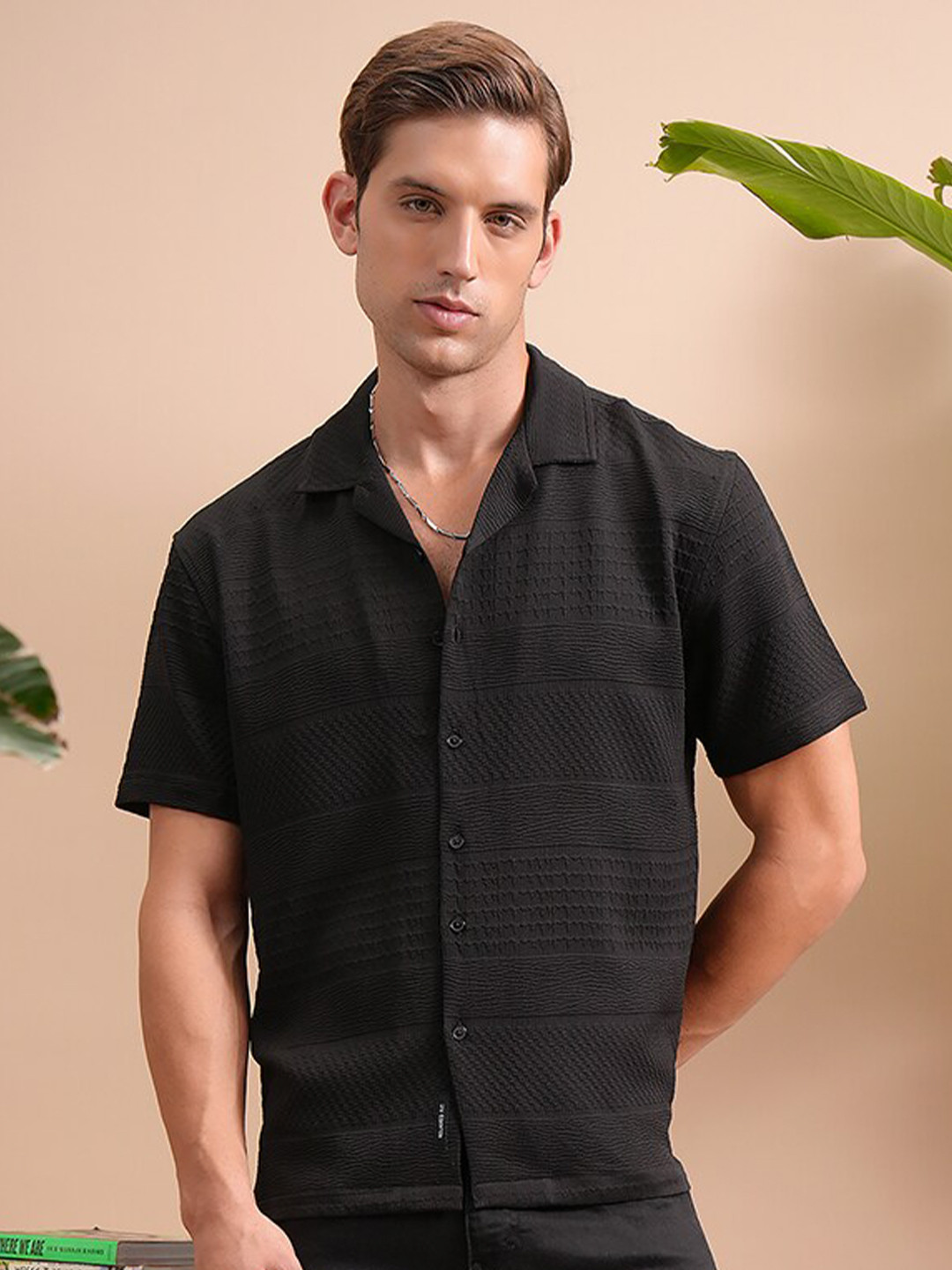 

LOCOMOTIVE Checked Casual Shirt, Black