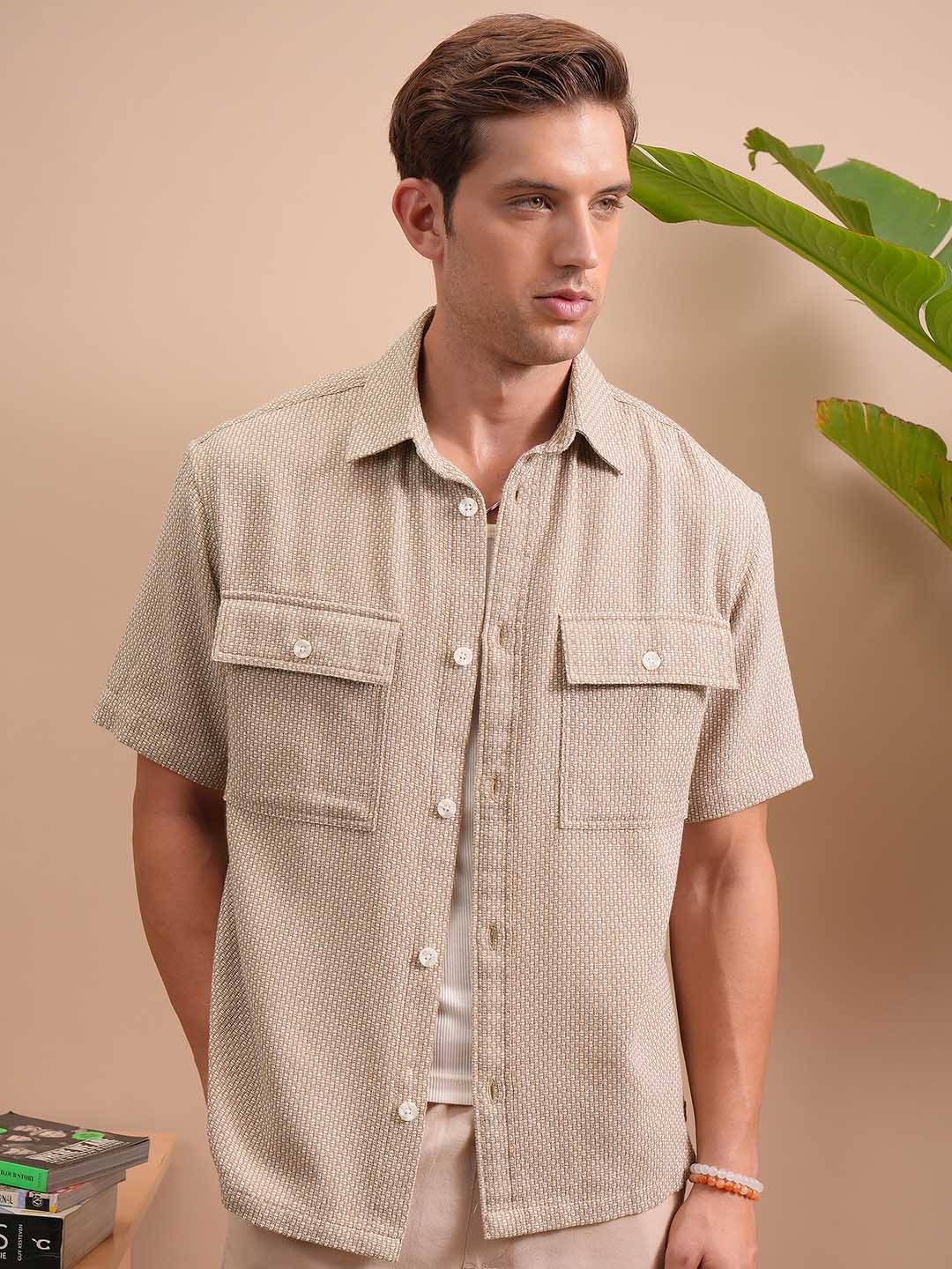 

LOCOMOTIVE Textured Utility Pocket Cotton Overshirt, Khaki