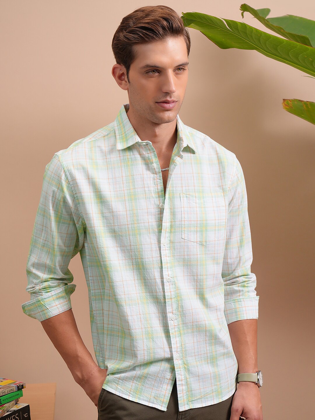 

LOCOMOTIVE Dobby Textured Cotton Occasion Shirt, Green