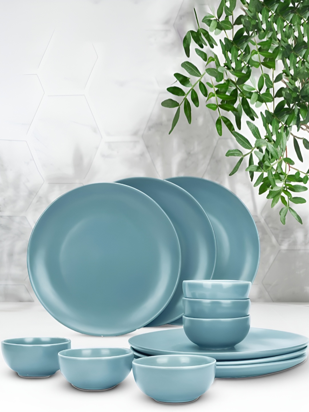 

Ekhasa Blue 12 Pieces Matte Microwave Safe Dinner Set