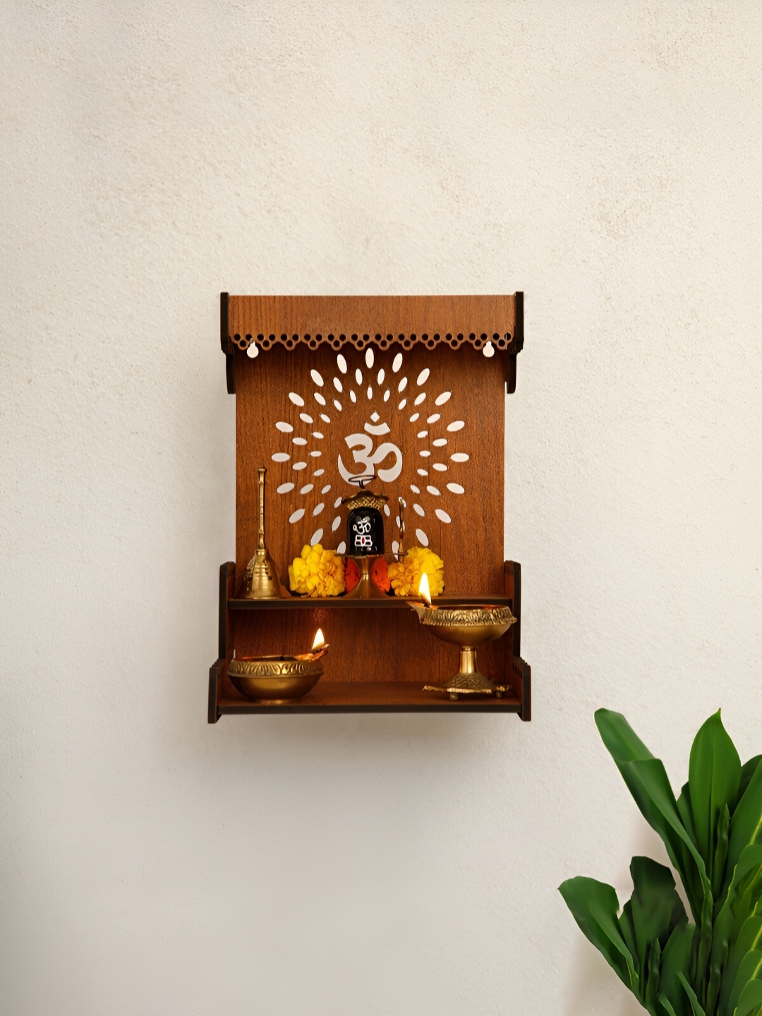 

Ekhasa Brown Wall Mounted Home Pooja Temple