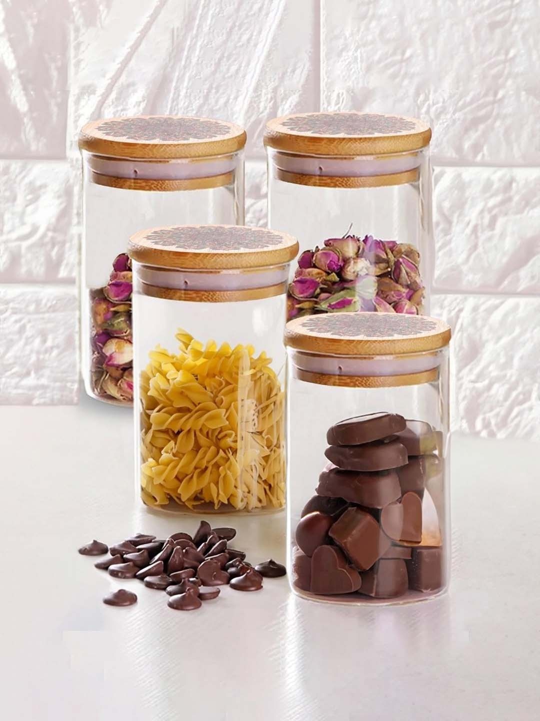 

Ekhasa Transparent & Brown 4 Pieces Glass Dishwasher Safe Food Containers 600ml Each