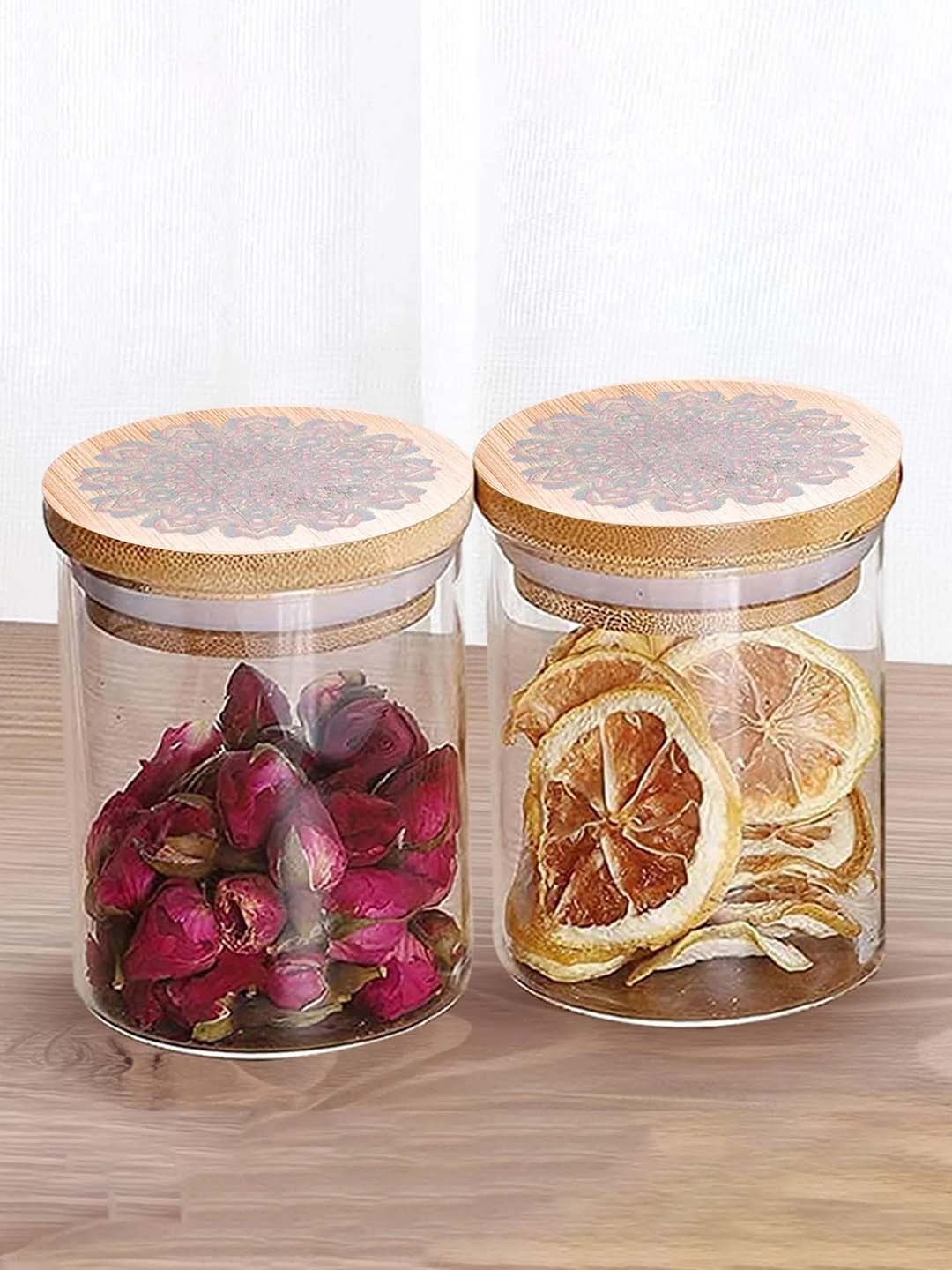 

Ekhasa Transparent & Brown 4 Pieces Glass Dishwasher Safe Food Containers 300 ml Each