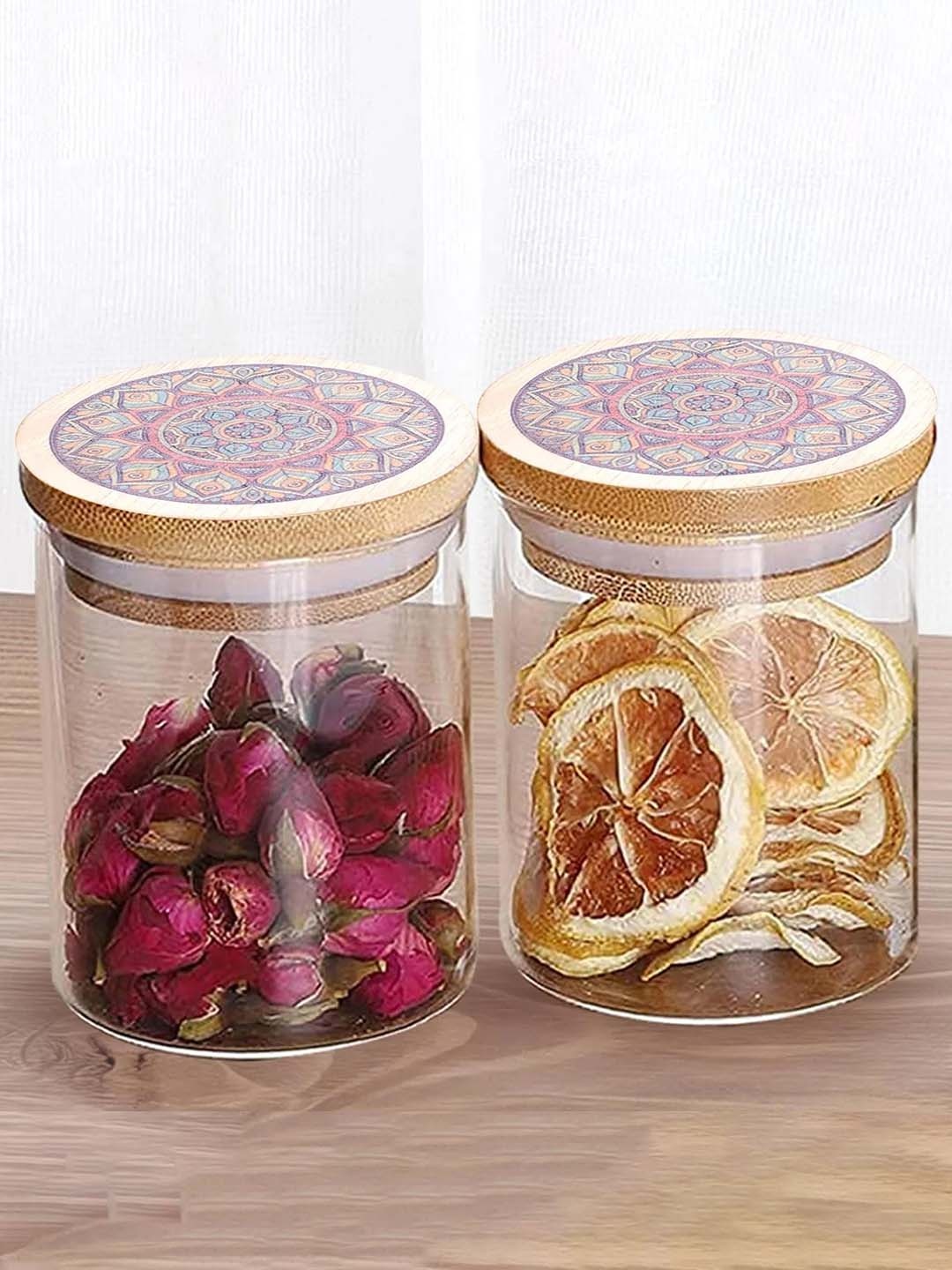 

Ekhasa Transparent & Brown 2 Pieces Glass Dishwasher Safe Food Containers 300ml Each