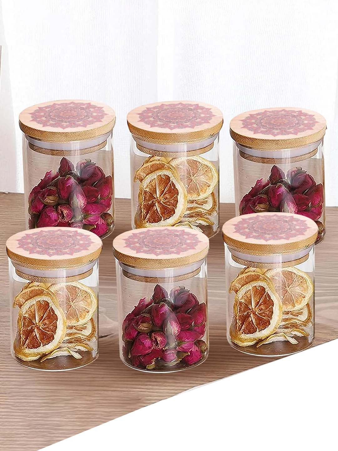 

Ekhasa Transparent & Brown 6 Pieces Glass Dishwasher Safe Food Containers 300 Each