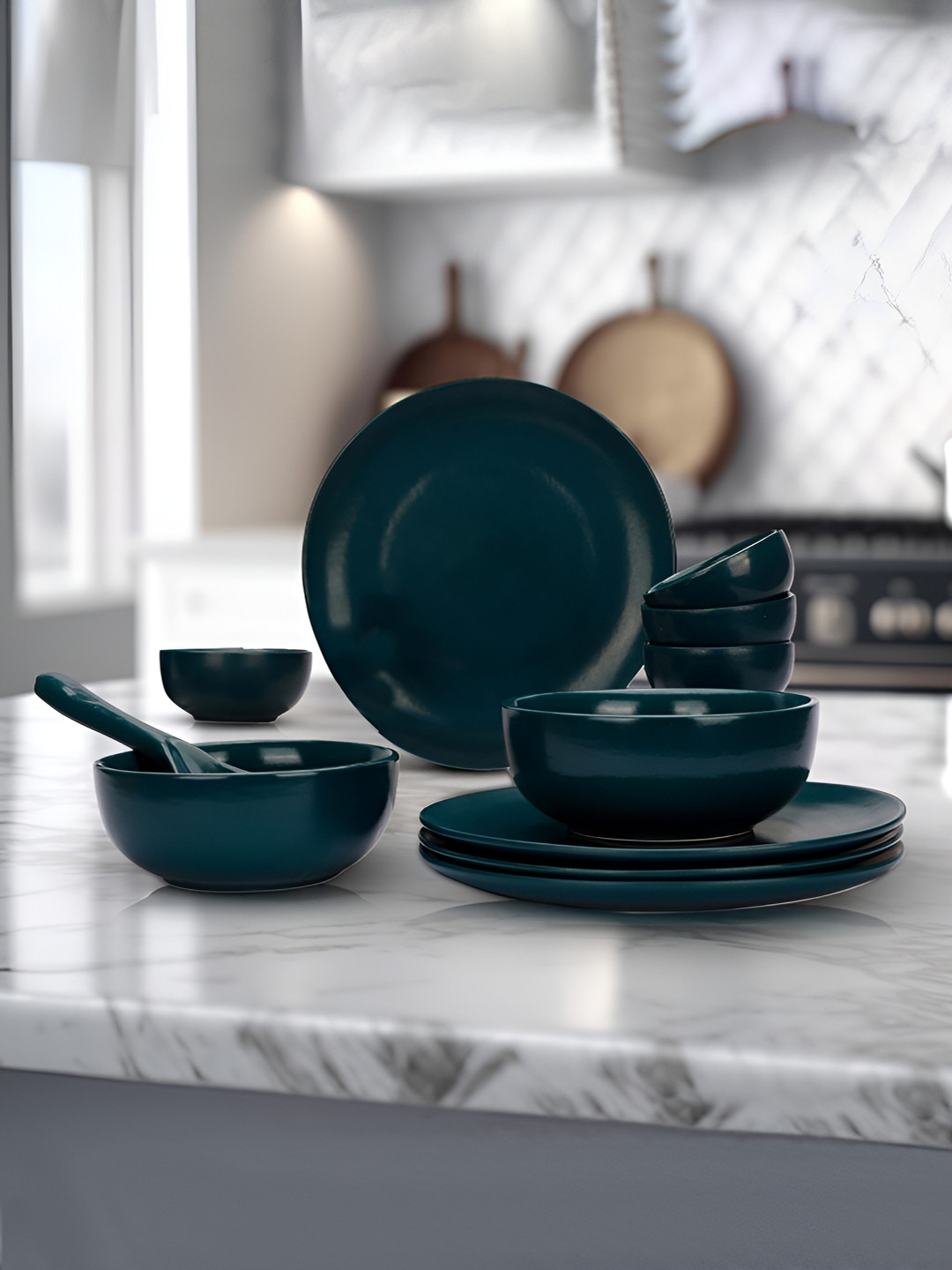 

Ekhasa Teal Green 11 Pieces Ceramic Matte Finish Dinner Set