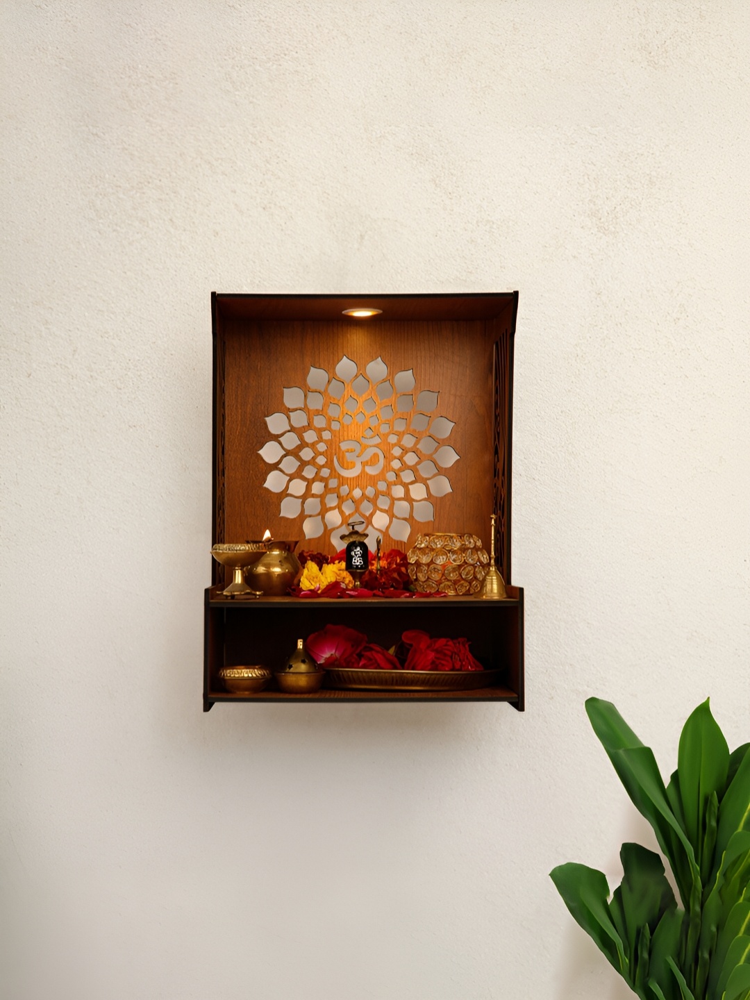 

Ekhasa Brown Wall Mounted Home Pooja Temple