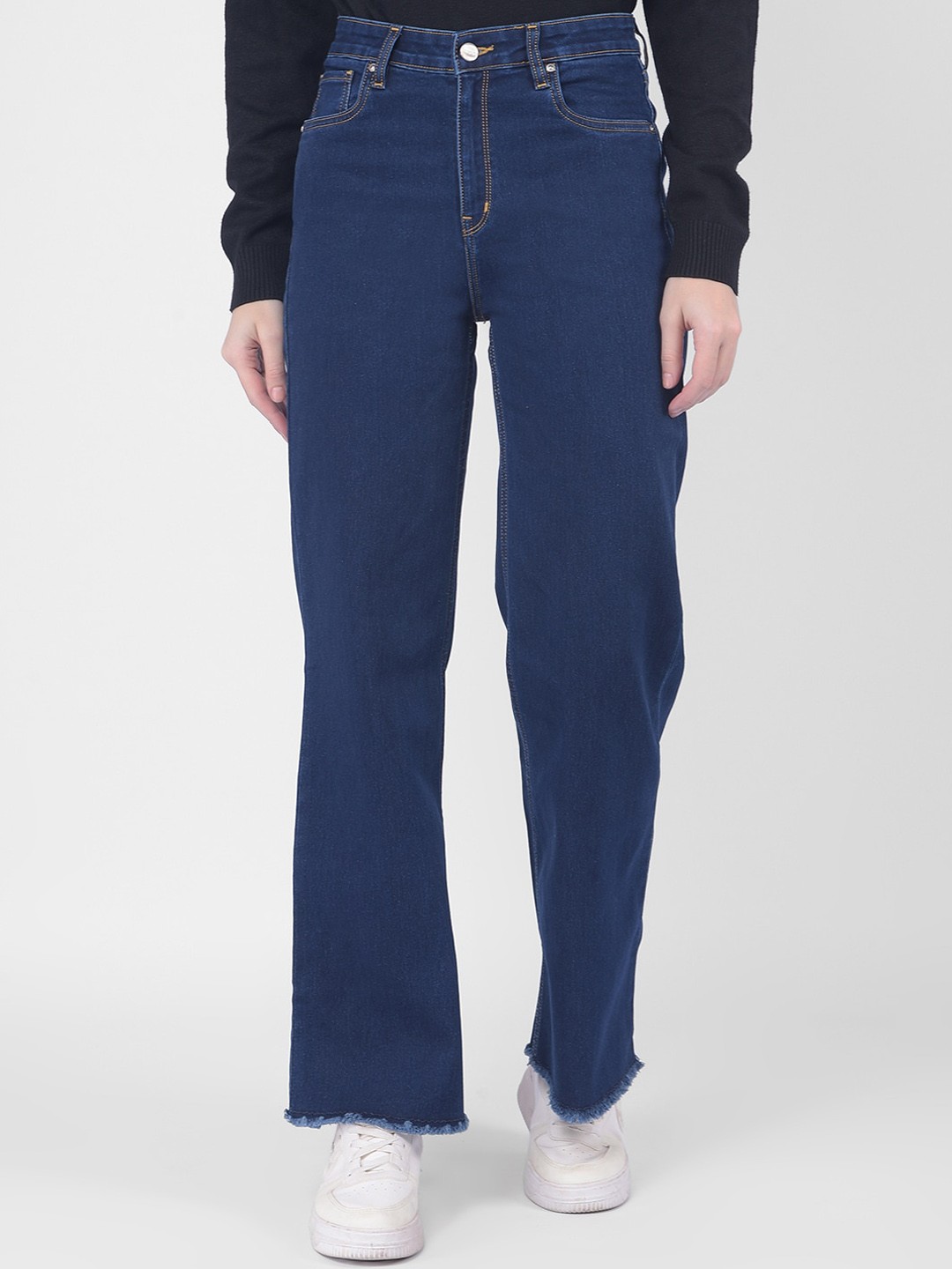 

Numero Uno Women Solid Wide Leg Sustainable Stretchable Jeans, Navy blue