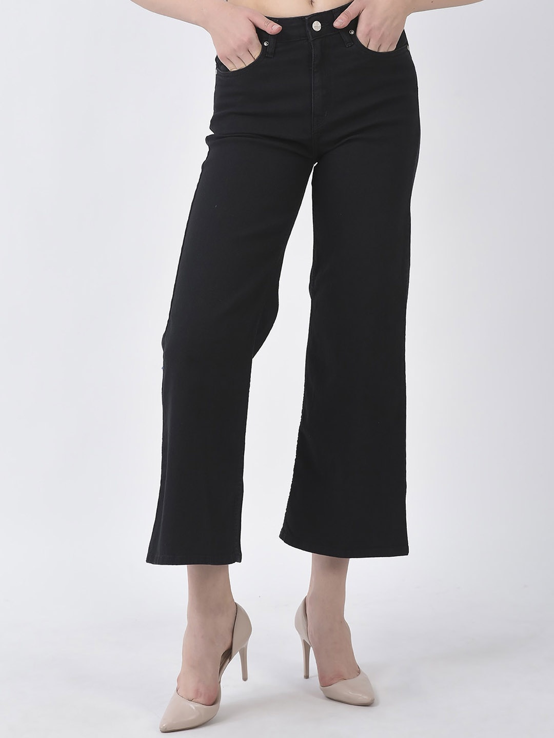 

Numero Uno Women Solid Wide Leg Sustainable Stretchable Jeans, Black
