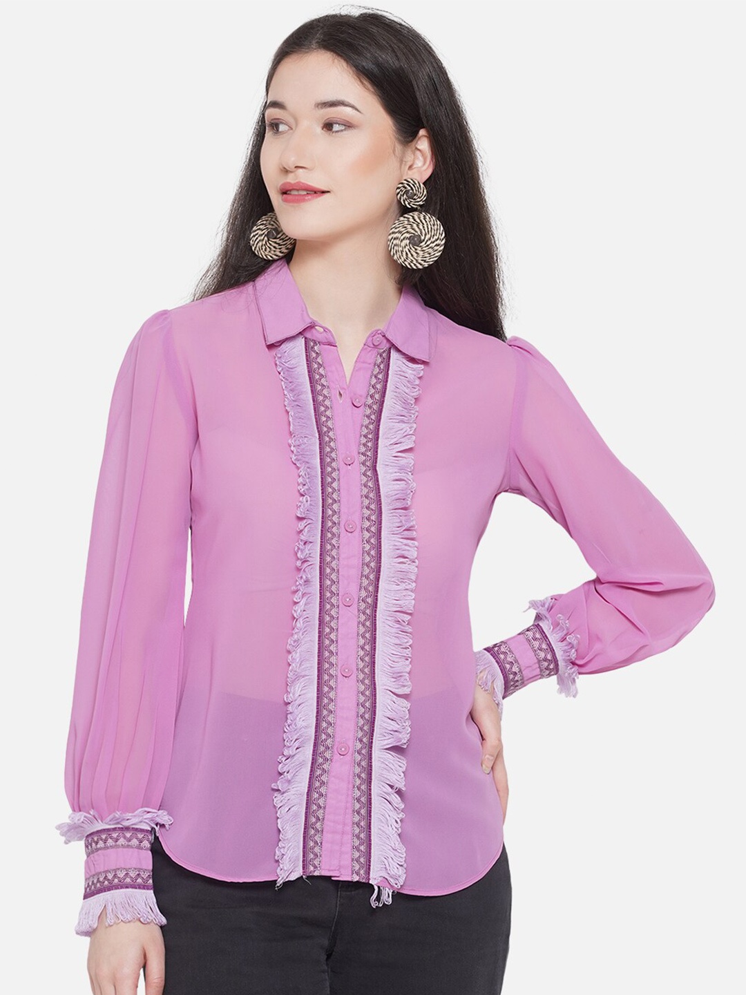 

KALINI Edgy Spread Collar Semiformal Shirt, Lavender