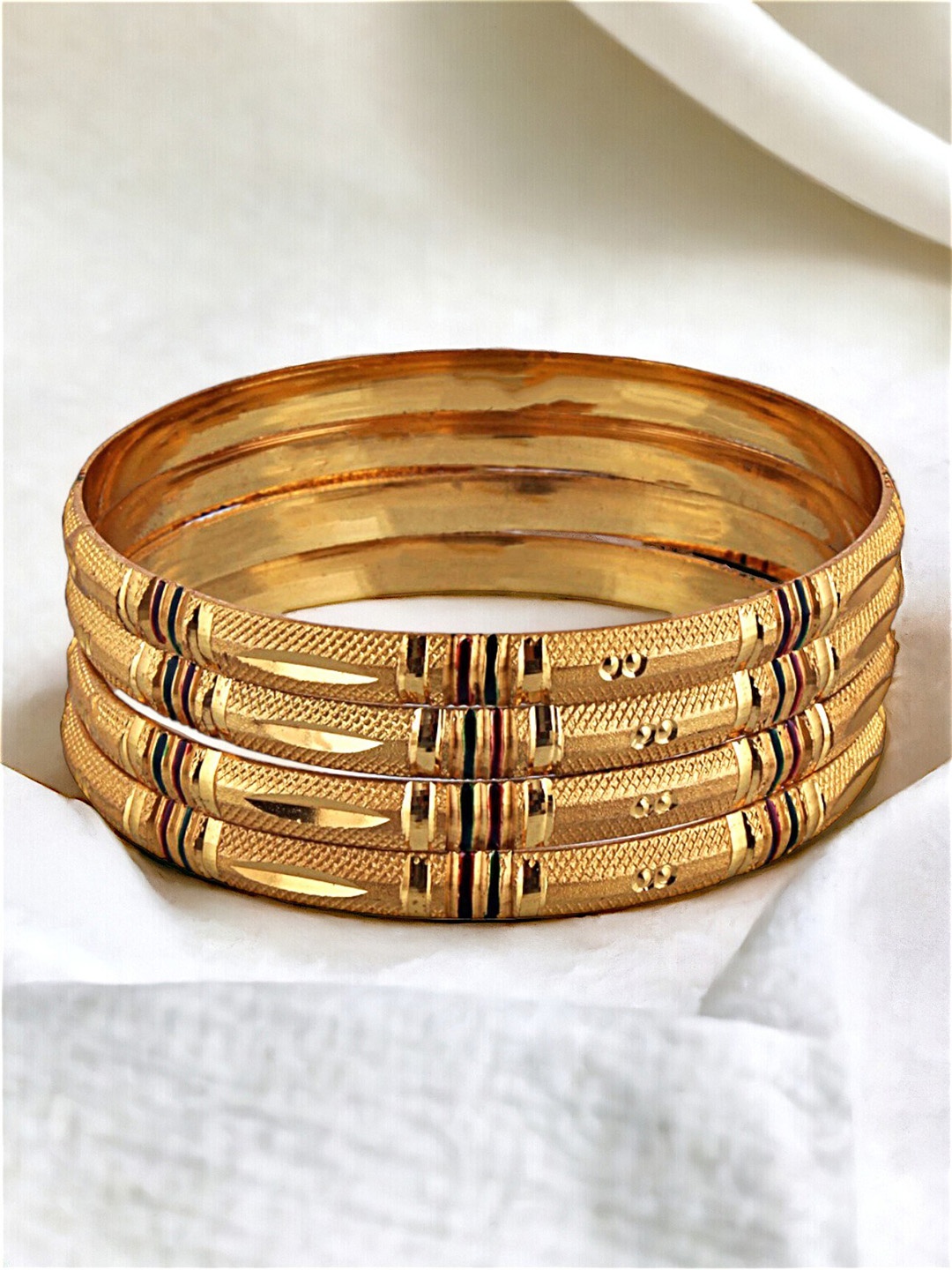 

LUCKY JEWELLERY Set Of 4 Gold-Plated Meenakari Bangles