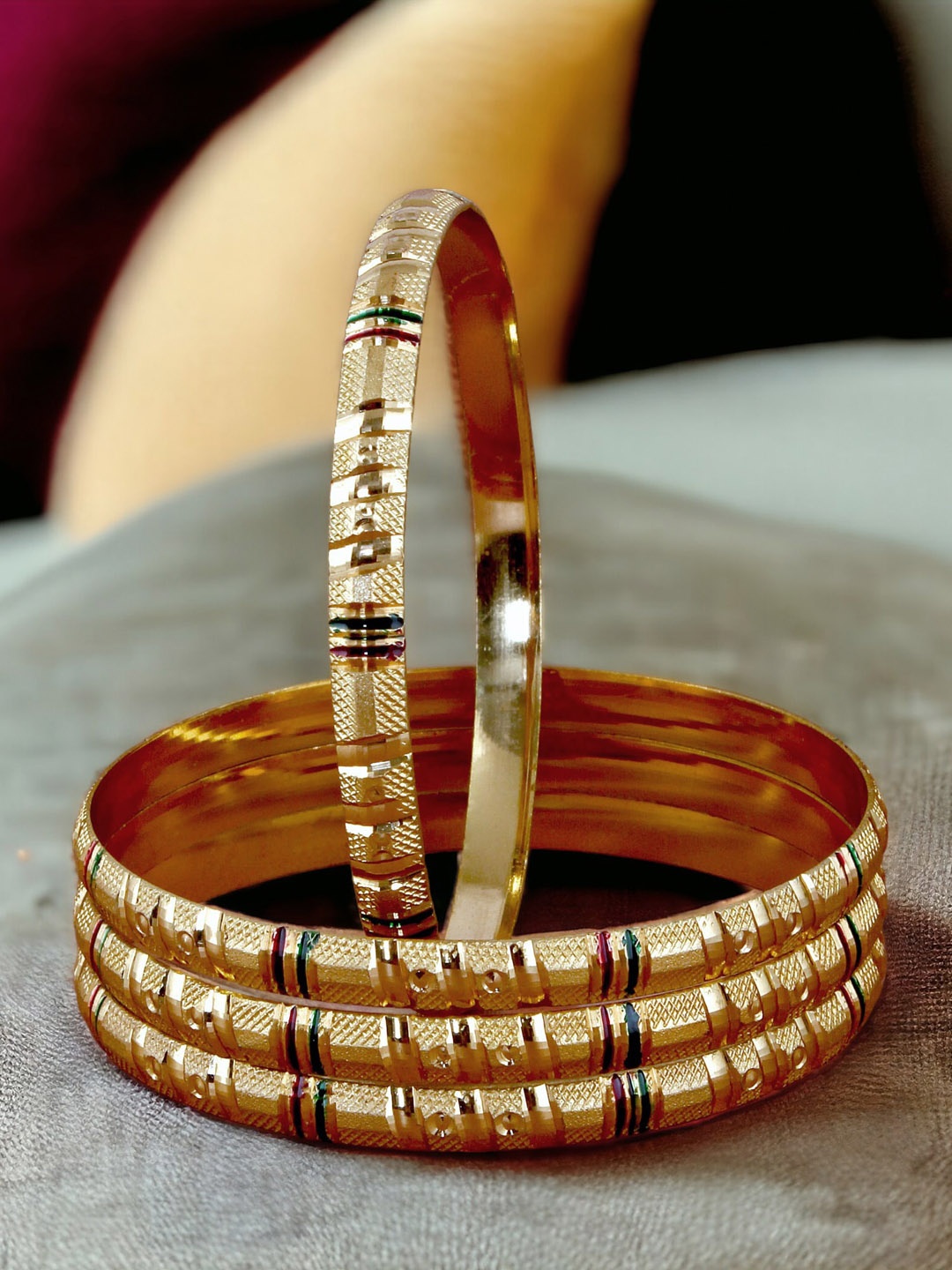 

LUCKY JEWELLERY Set Of 4 Gold-Plated Meenakari Bangles