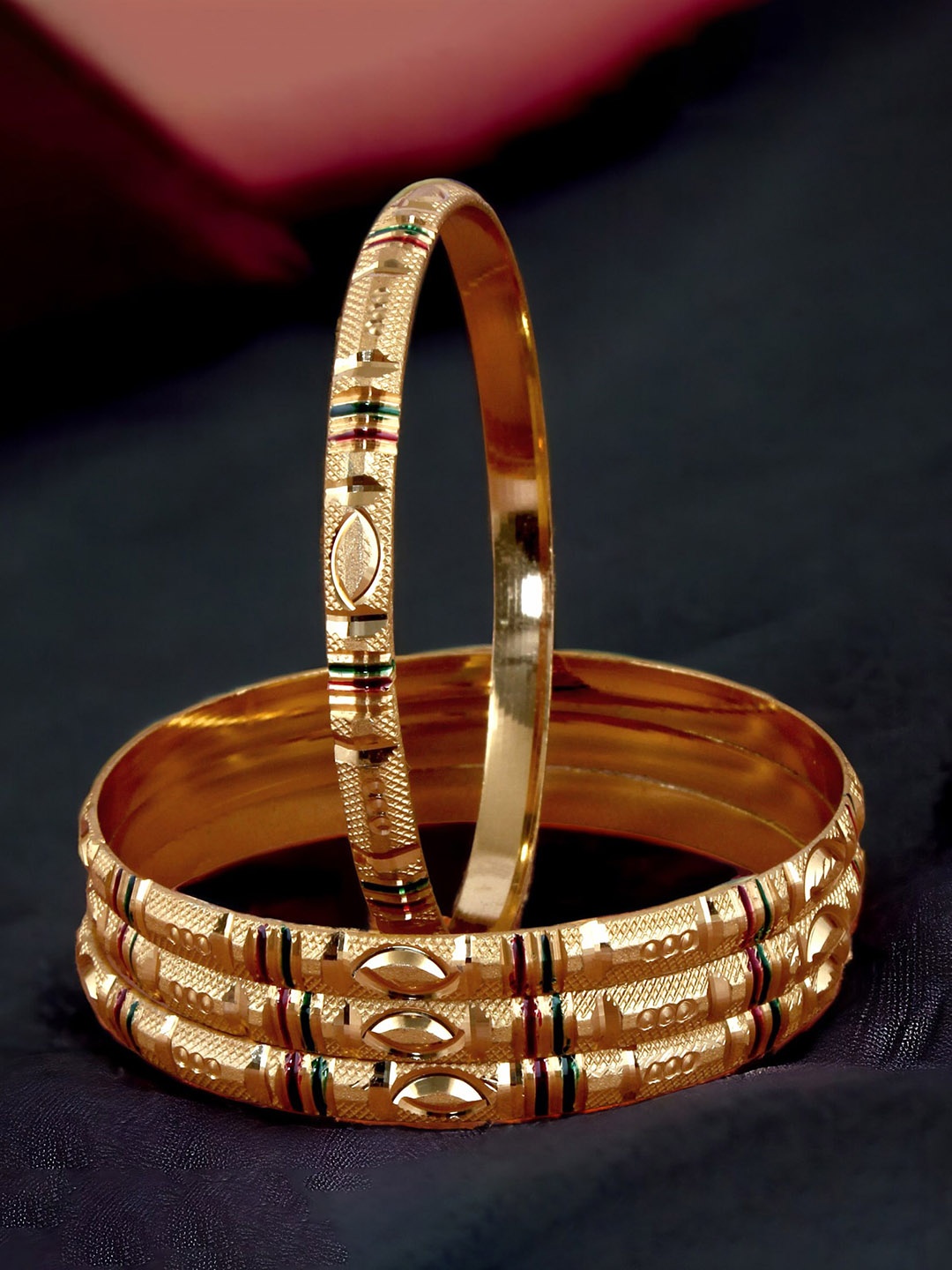 

LUCKY JEWELLERY Set Of 4 Gold-Plated Meenakari Bangles