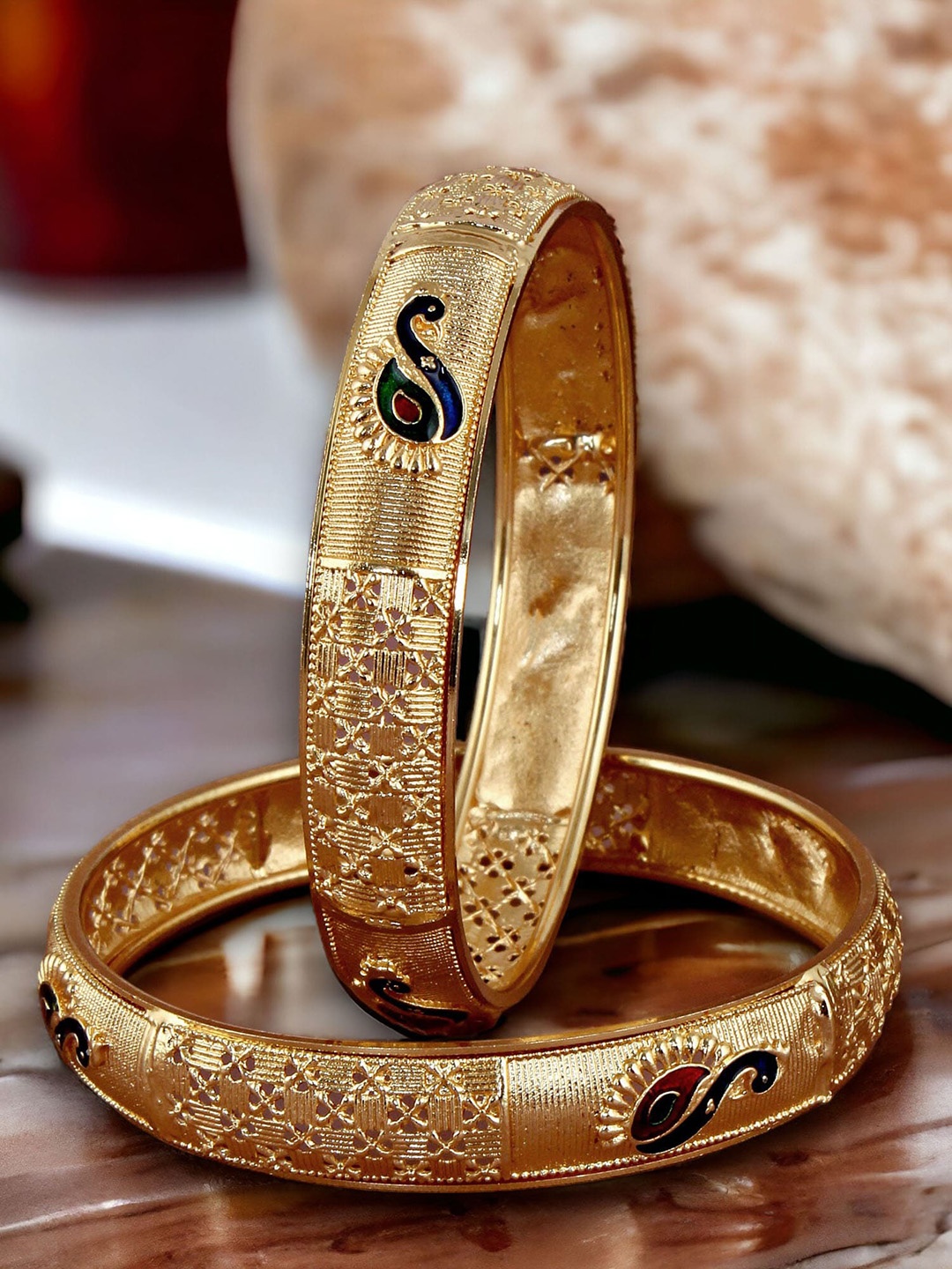 

LUCKY JEWELLERY Set Of 2 Gold-Plated Bangles