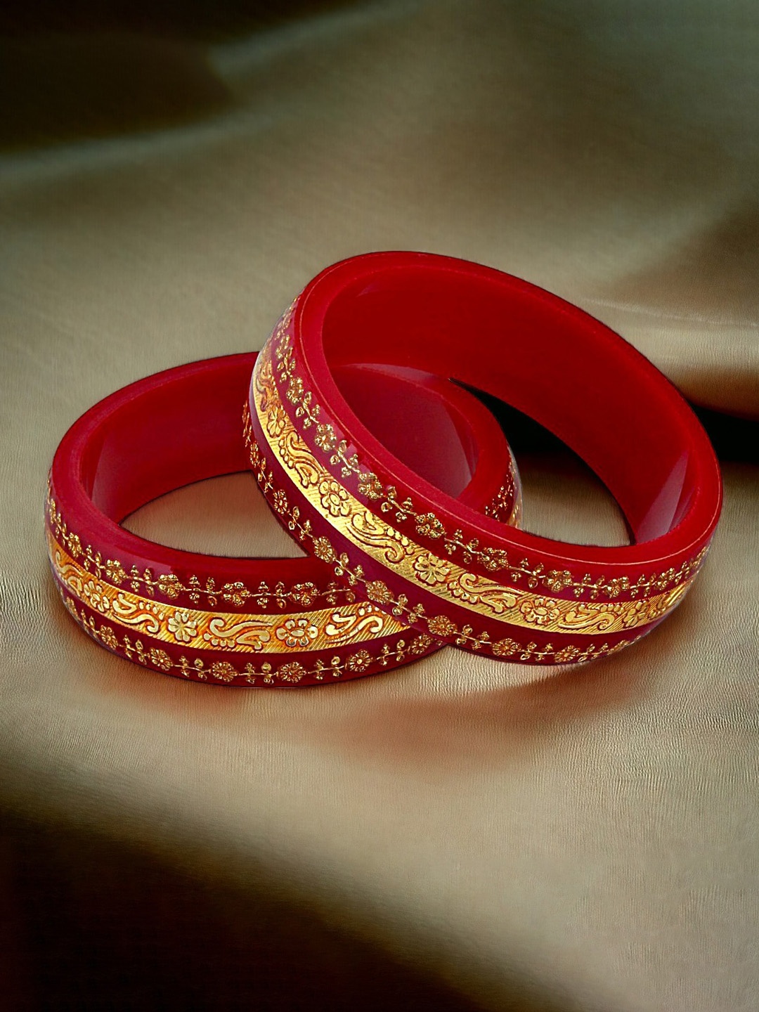 

LUCKY JEWELLERY Set Of 2 Gold-Plated Floral Design Bangles