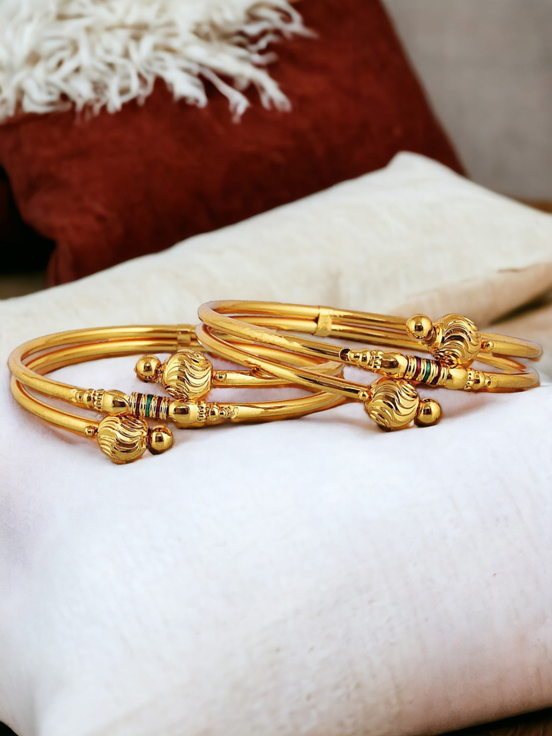 

LUCKY JEWELLERY Set Of 2 Gold-Plated Designer Bangles