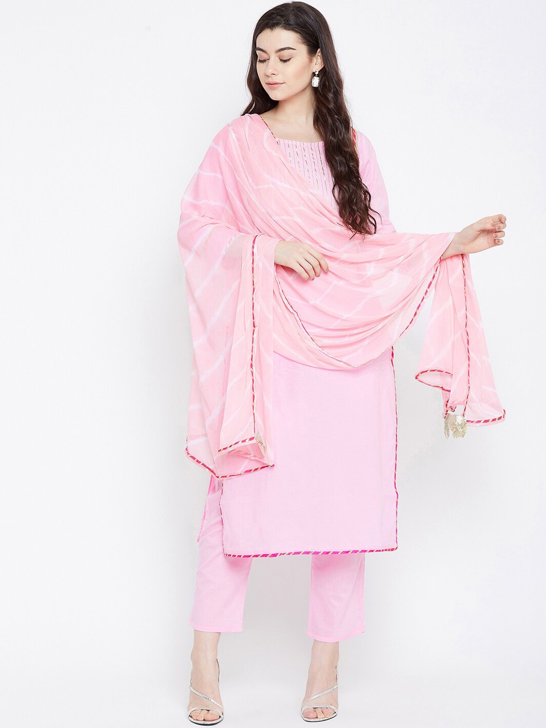 

IndigoFerry Embroidered Regular Gotta Patti Kurta With Trousers & With Dupatta, Pink