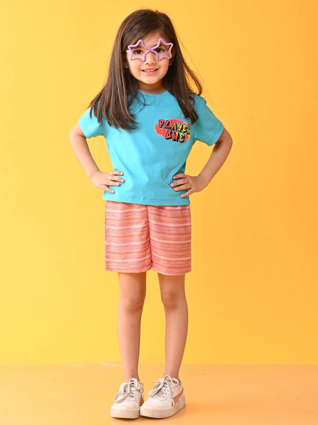 

Anthrilo Girls Printed Pure Cotton T-shirt with Trousers, Blue