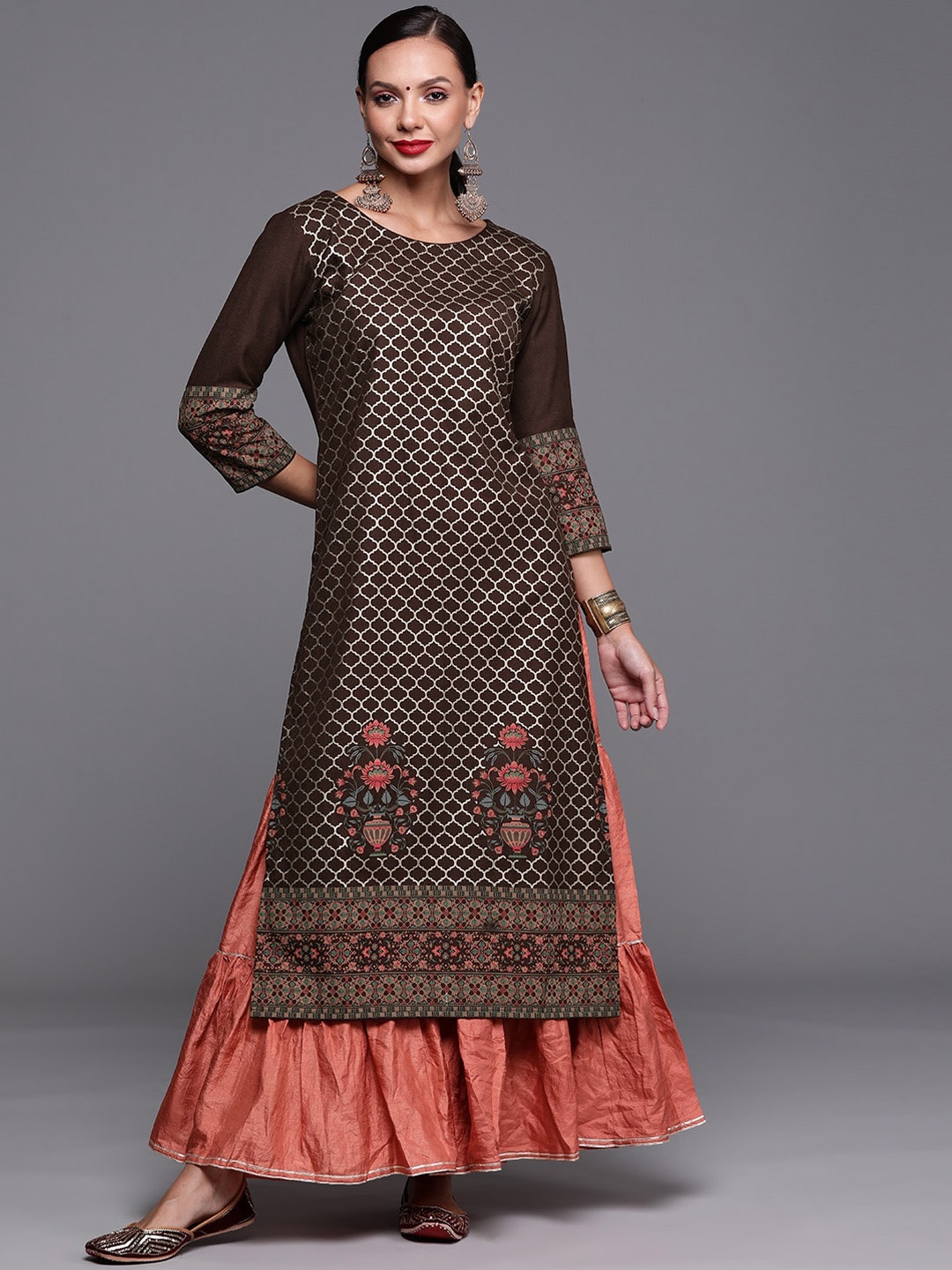 

Anouk Brown Ethnic Motifs Printed Straight Kurta