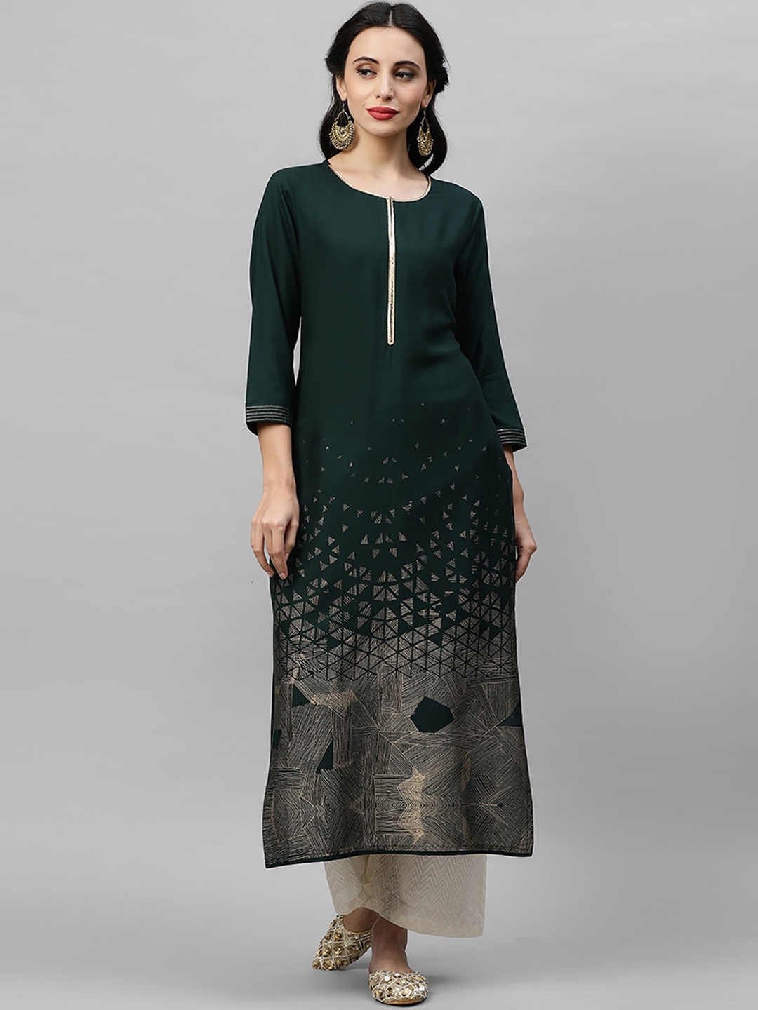 

Anouk Green Geometric Printed Straight Kurta