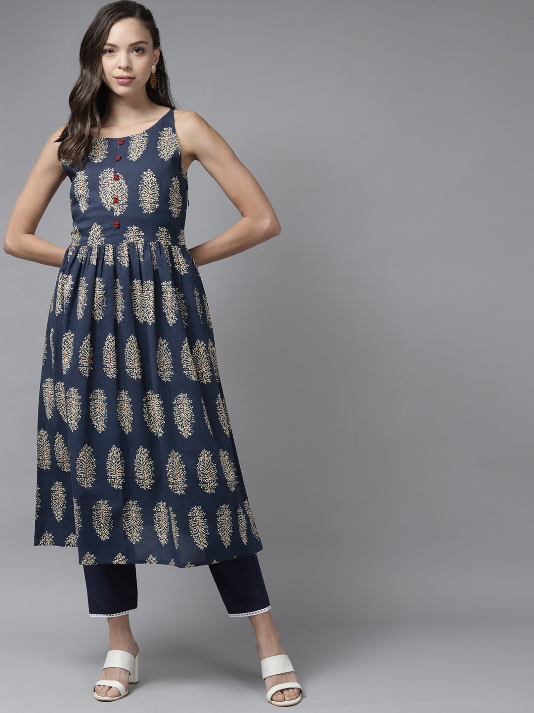 

Anouk Ethnic Motifs Printed Cotton A-Line Kurta, Blue