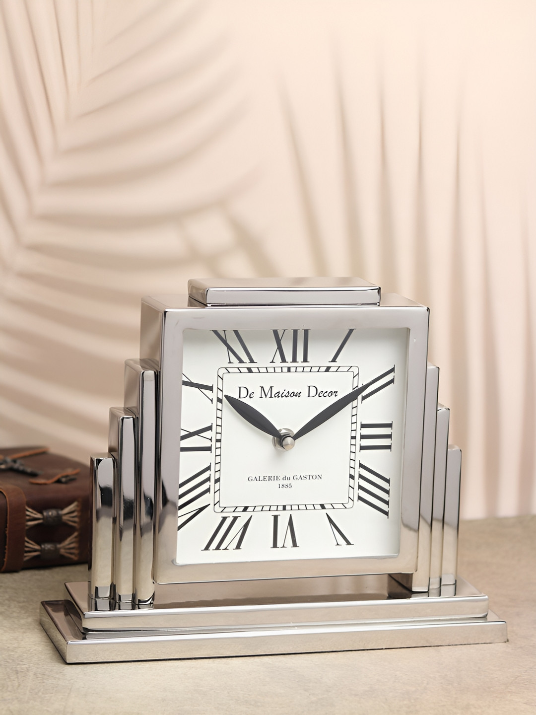 

Decor de Maison Silver-Toned Metal Rectangle Contemporary Table Clock