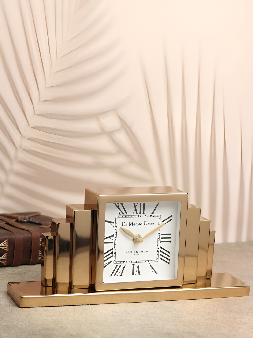 

Decor de Maison Gold-Toned Metal Rectangle Vintage Table Clock