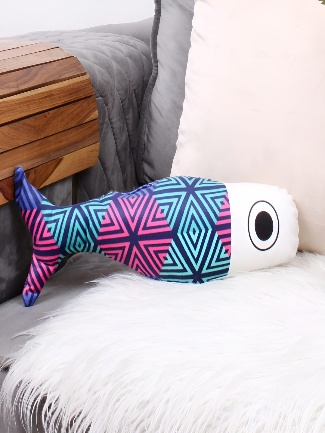 

STITCHNEST Blue & White Printed Fish Shaped Velvet Pre-Filled Cushion