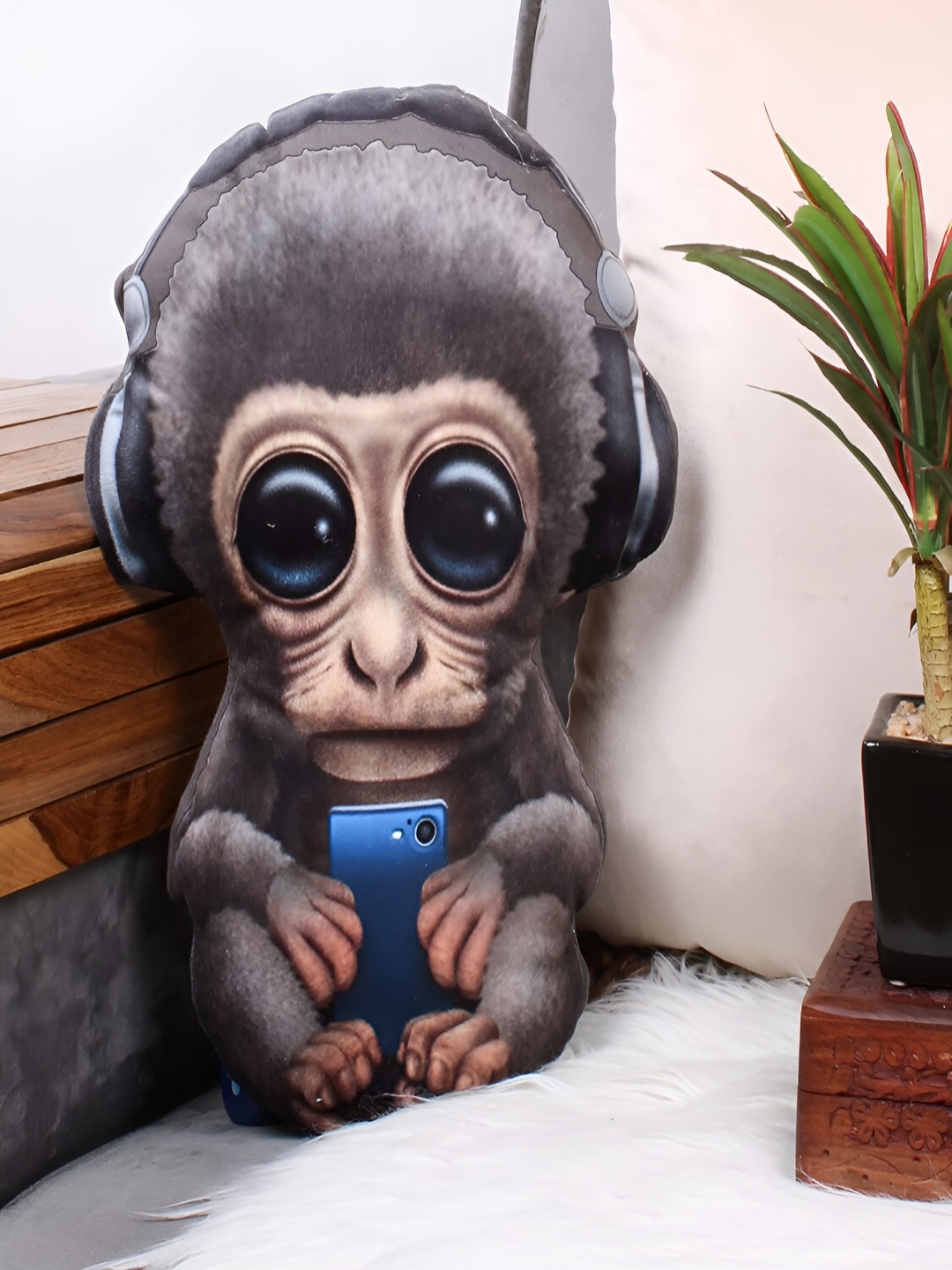 

STITCHNEST Grey & Blue Velvet Monkey Filled Cushion