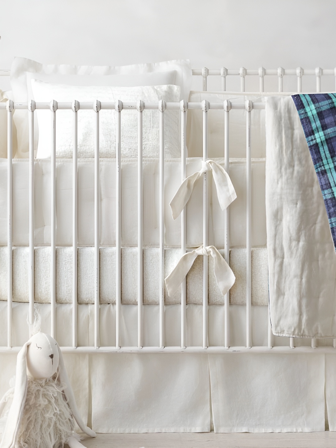 

THE BABY ATELIER Green & Blue Checked Cotton AC Room 300 GSM Single Bed Quilt
