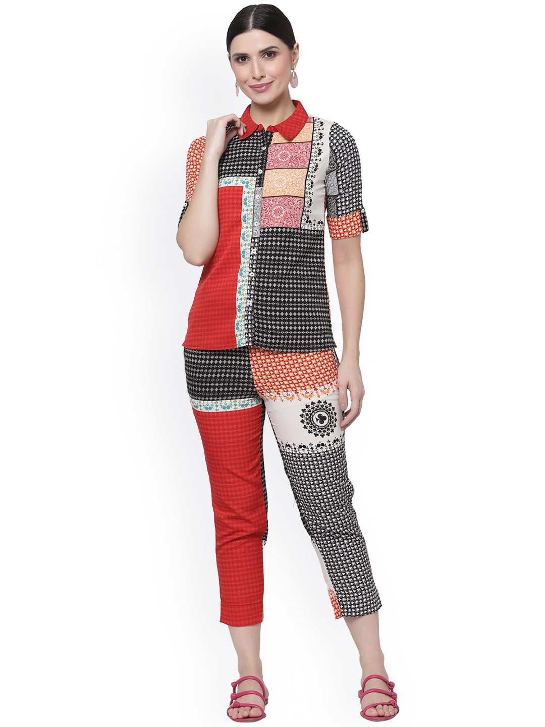 

KALINI Printed Shirt With Trouser Co-Ords, Red