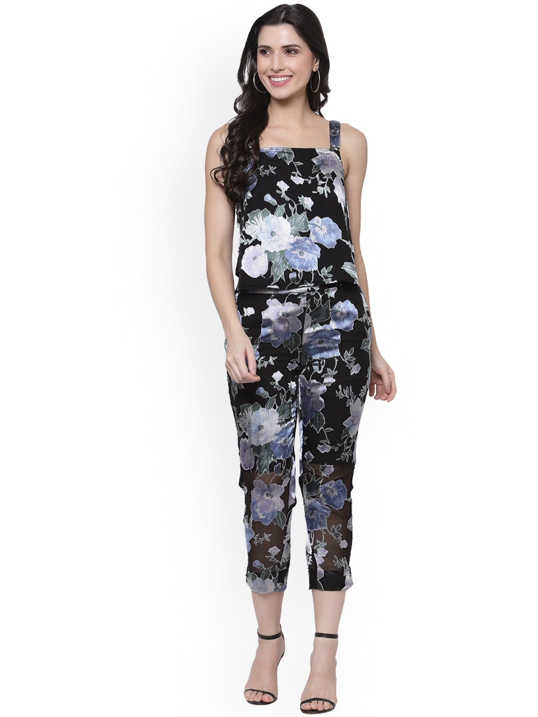 

KALINI Floral Printed Top With Trousers Co-Ords, Black