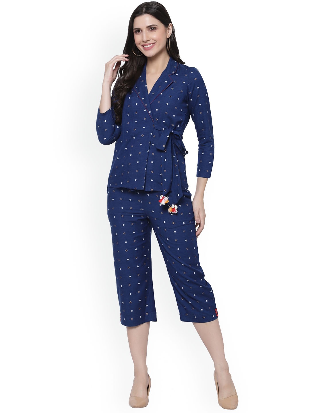 

KALINI Bandhani Printed Wrap Top & Trouser Co-Ords, Blue