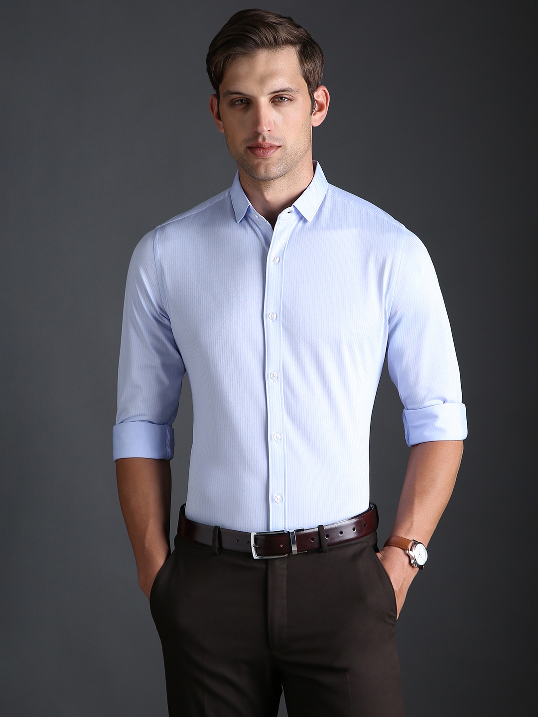 

Bergamo Slim Fit Spread Collar Long Sleeves Cotton Formal Shirt, Blue