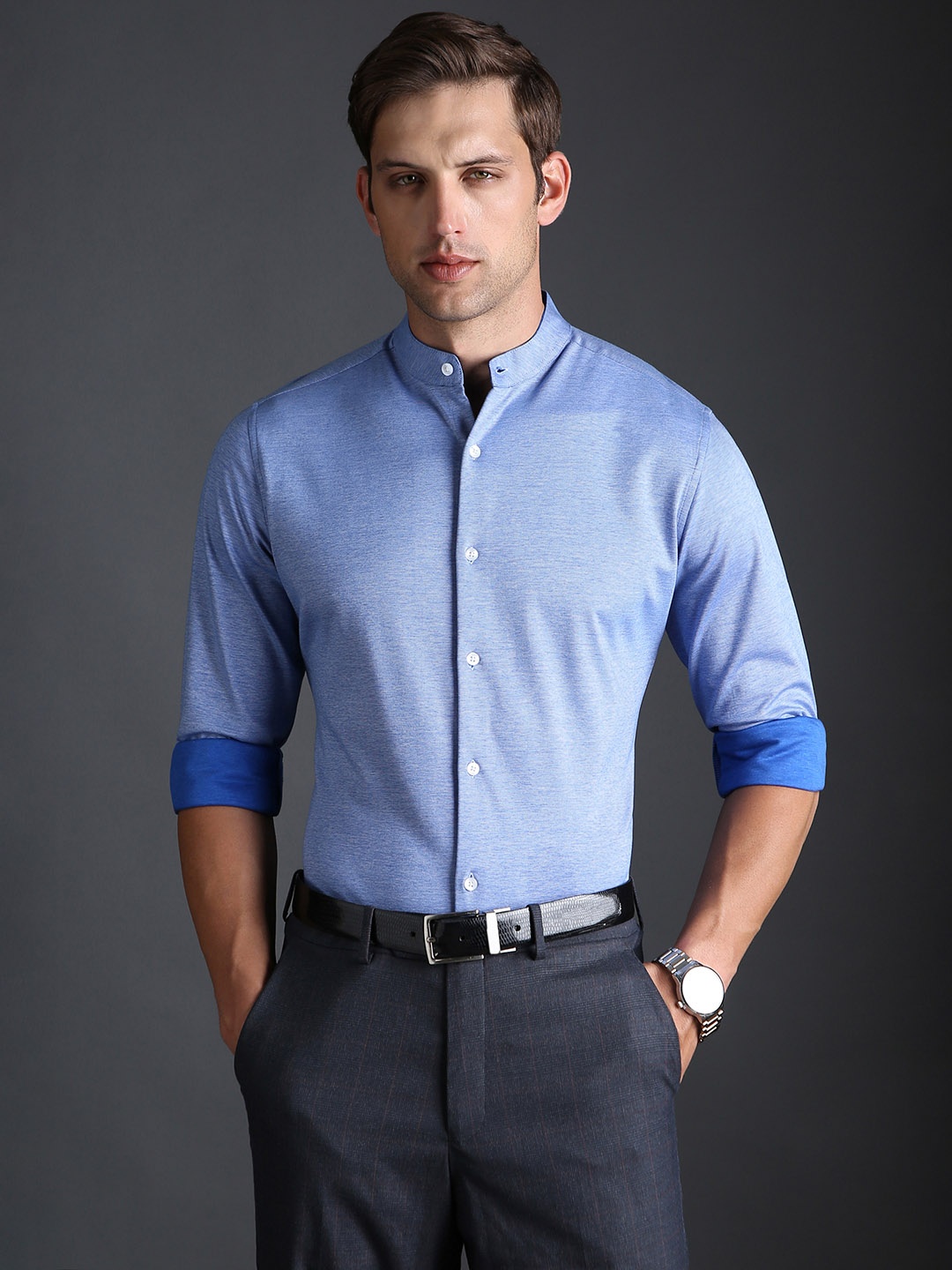 

Bergamo Slim Fit Mandarin Collar Long Sleeves Cotton Formal Shirt, Blue