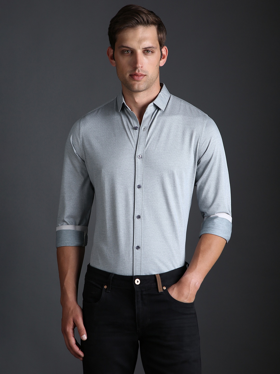 

Bergamo Slim Fit Spread Collar Long Sleeves Cotton Formal Shirt, Green