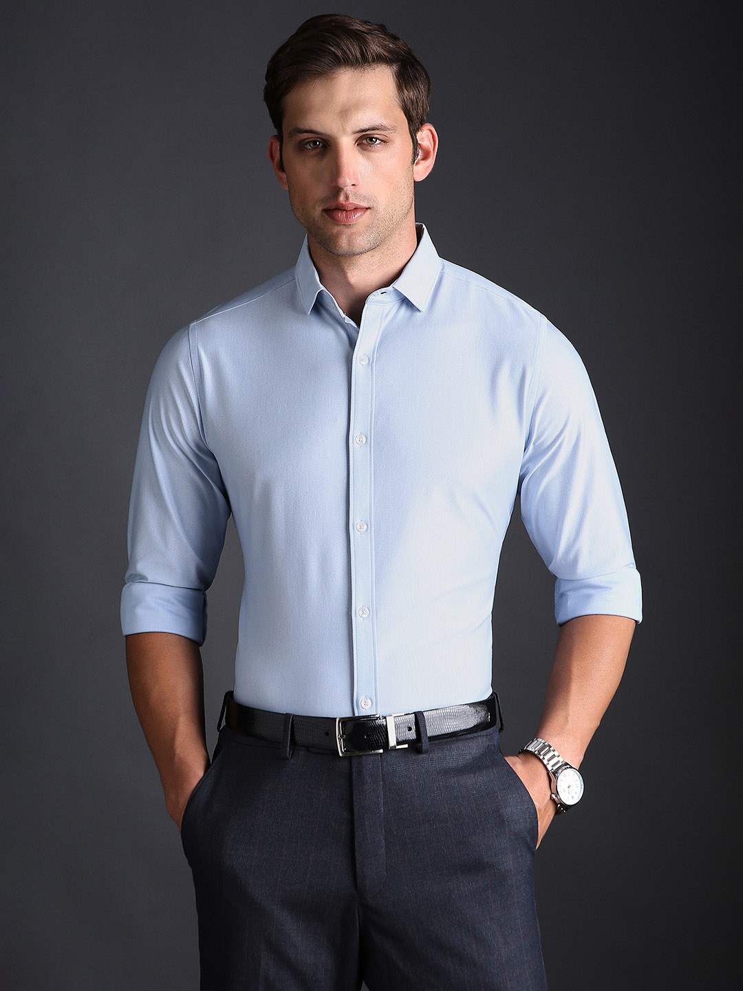 

Bergamo Slim Fit Spread Collar Long Sleeves Cotton Formal Shirt, Blue
