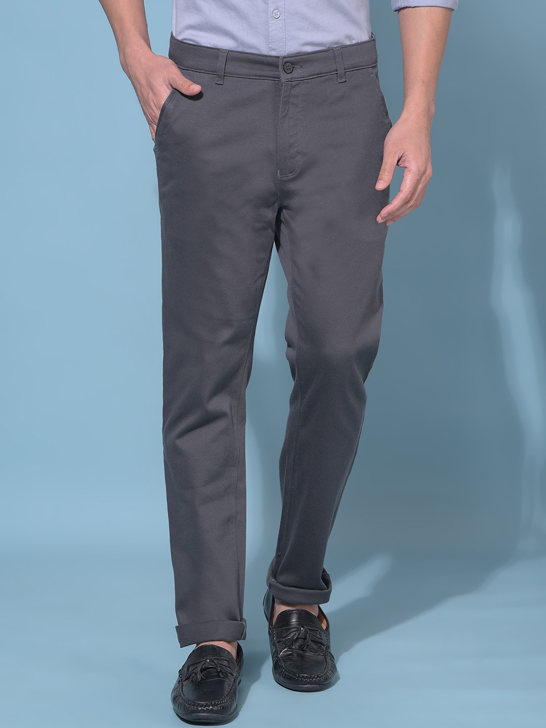 

Crimsoune Club Men Smart Slim Fit Mid-Rise Chinos, Grey