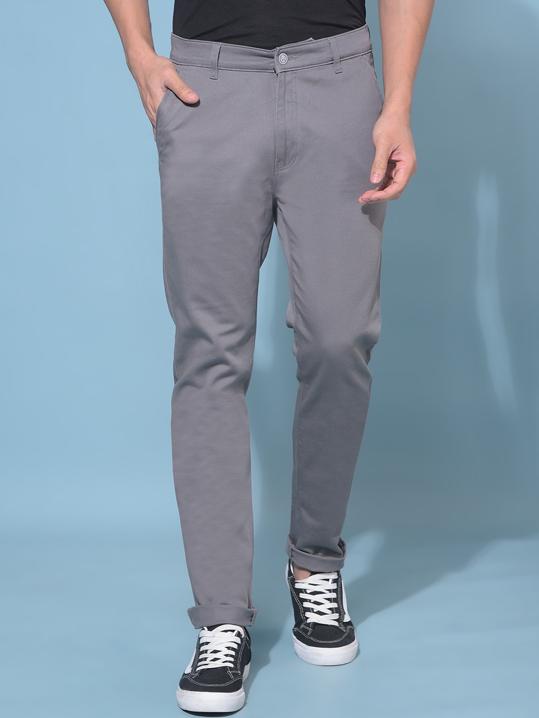 

Crimsoune Club Men Mid-Rise Smart Slim Fit Trousers, Grey