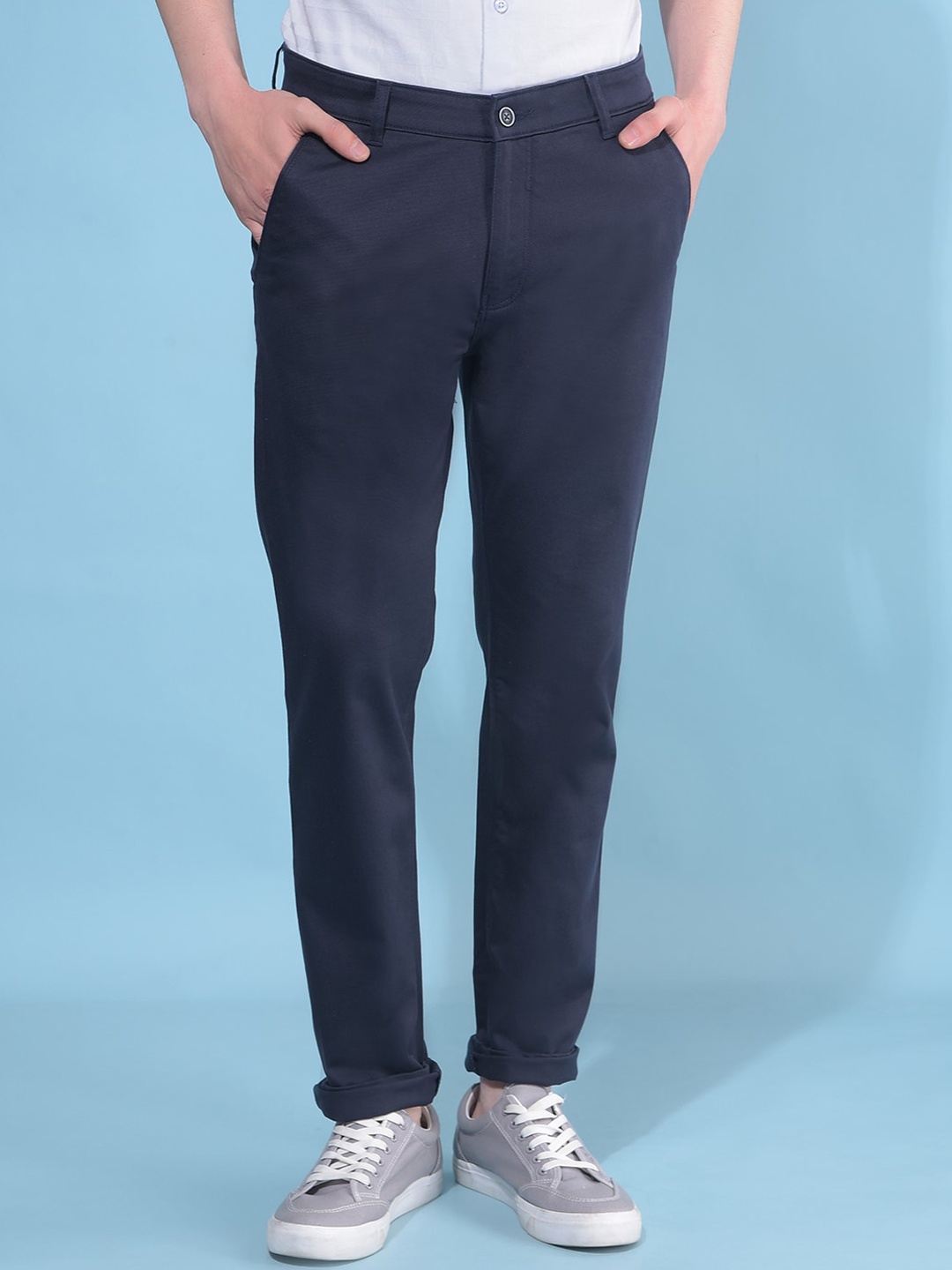

Crimsoune Club Men Mid-Rise Smart Slim Fit Chinos Trousers, Blue