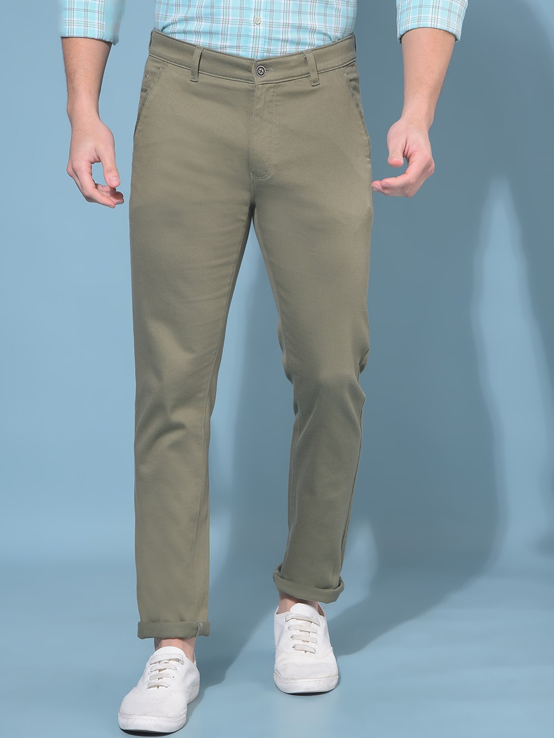 

Crimsoune Club Men Mid-Rise Smart Slim Fit Chinos Trousers, Olive