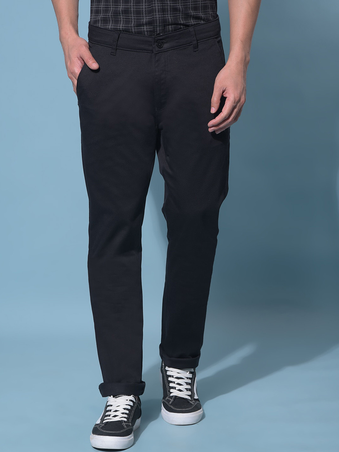 

Crimsoune Club Men Mid-Rise Smart Slim Fit Trousers, Black