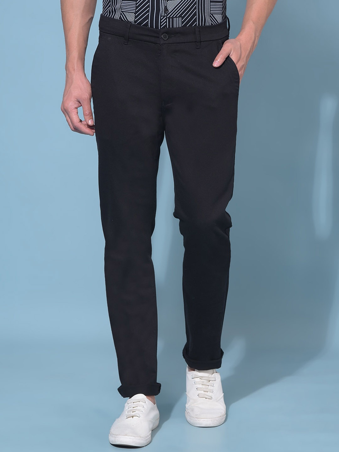 

Crimsoune Club Men Smart Slim Fit Chinos Trousers, Black